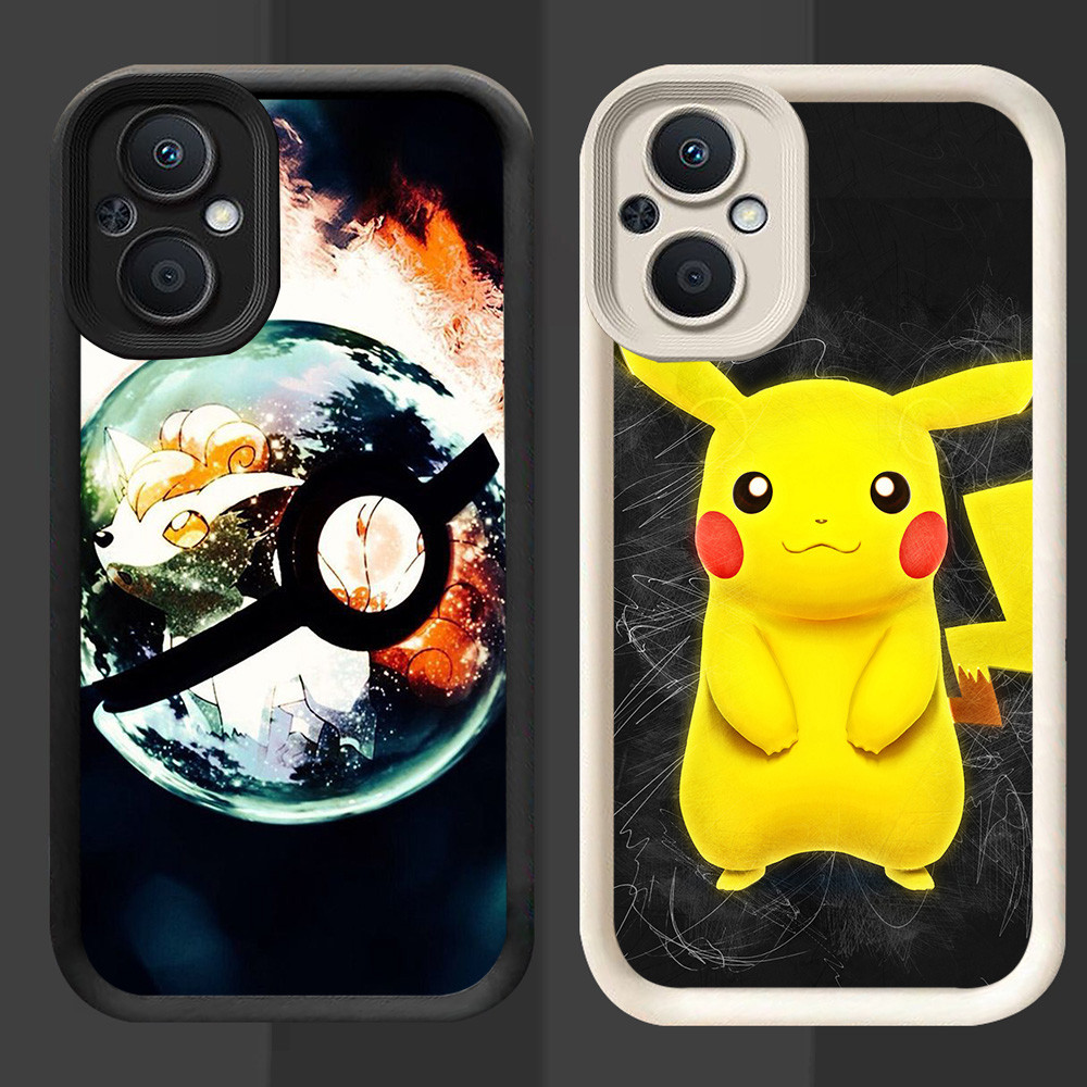 R95 Pikachu Pokemon Casing สําหรับ OPPO Reno 8Z 7 7Z 8 Lite 5G สีดําและสีขาว