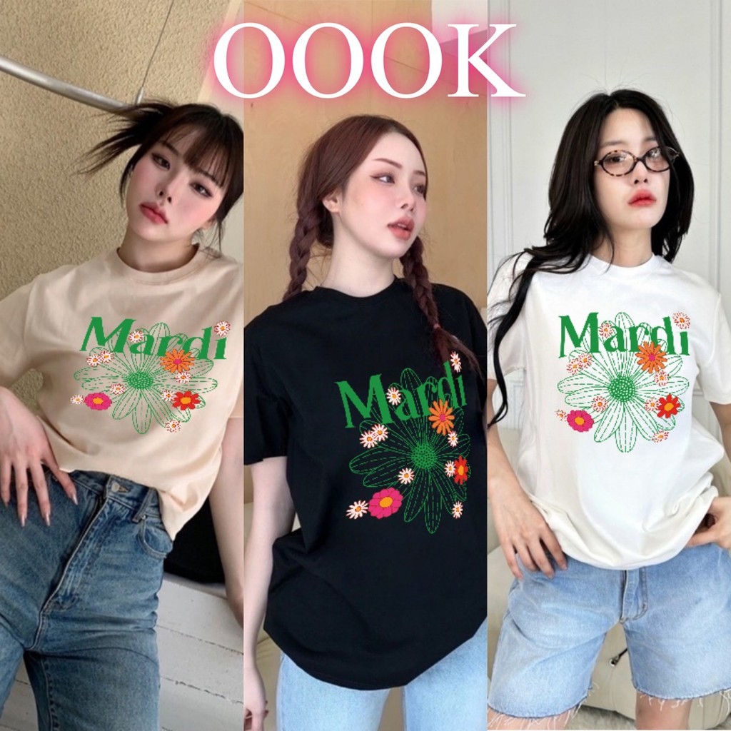 (จัดส่งตลอด 24 ชั่วโมง）OOOK Official mardi mercredi TopTAG VALEN นี่คือการพิมพ์ดอกไม้สีเขียวเหมาะสำ