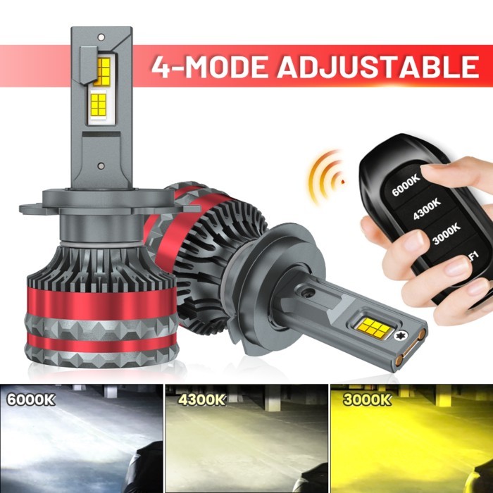 2pcs H7 LED Headlights with H1 H4 H11 9005 9006 9012 6000K 4300K 3000K Three Color Remote Control f