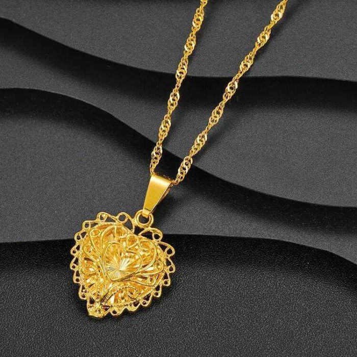 9999 Luxury 24K Pure Gold Real Gold Women's Hollow Heart Collarbone Necklace Eb182