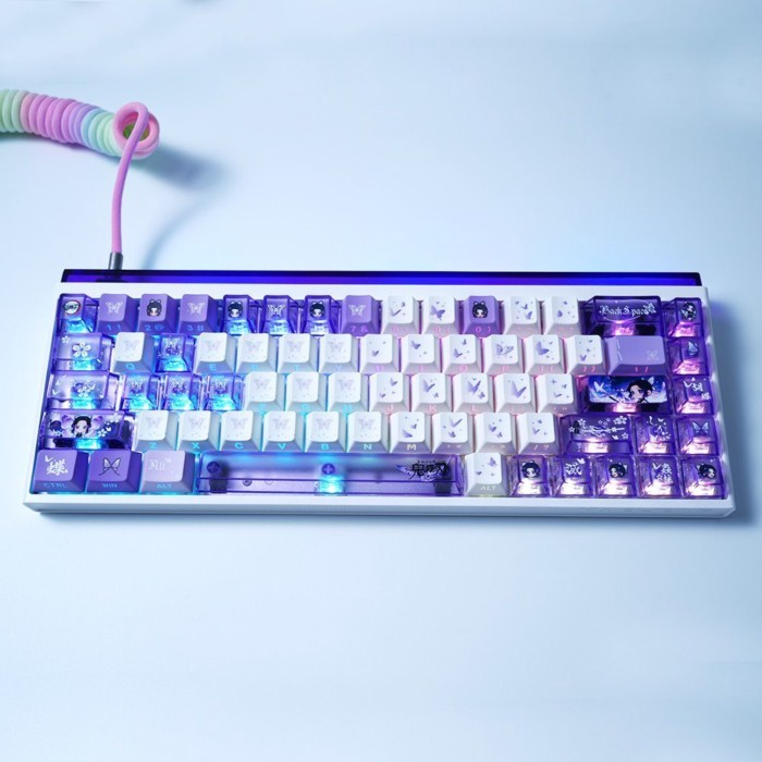 Demon Slayer ผีเสื้อ Ninja Keycap PBT ด้านข้างแกะสลัก Light โปร่งแสง PC อาหารเสริม Adapt to Mechanic