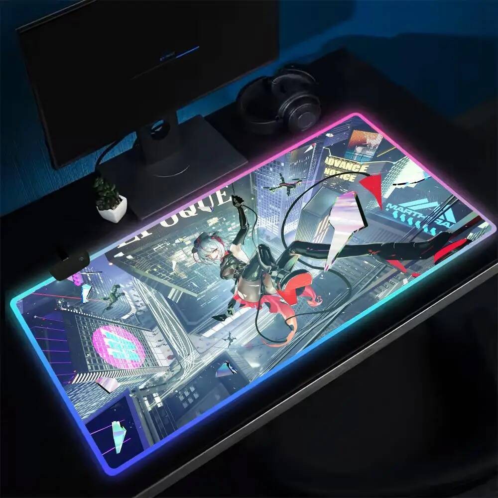 Arknights W แผ่นรองเมาส์อะนิเมะเกมแผ่นรองเมาส์ LED แผ่นรองโต๊ะยางเรืองแสงเดสก์ท็อป XXL RGB แผ่นรองโต
