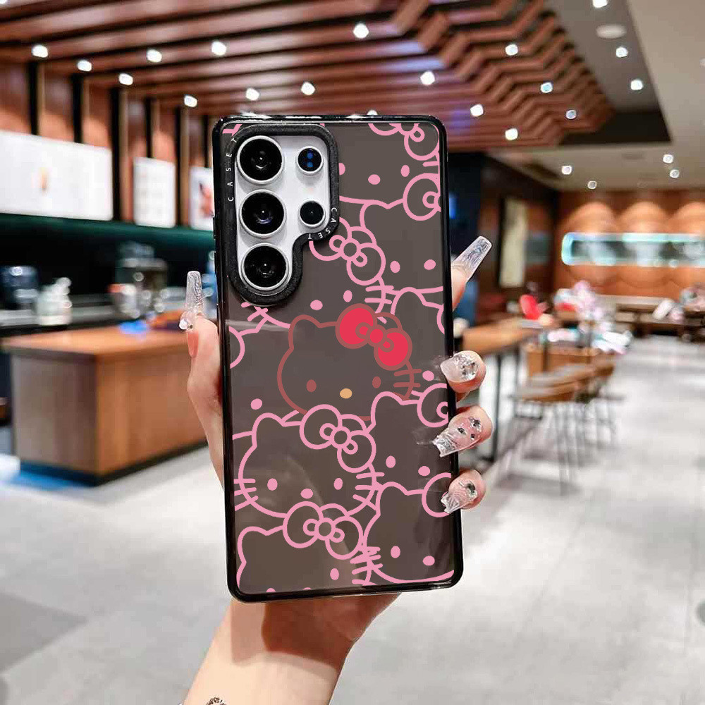 Screenful เส้นเงิน Hello Kitty สําหรับ Galaxy S23FE S24FE S23ULTRA S24ULTRA S25ULTRA ฝาครอบ A54 A55 A56 S24 S25 S23Plus สีซิลิโคนนุ่มกันชนกันกระแทกปลอก