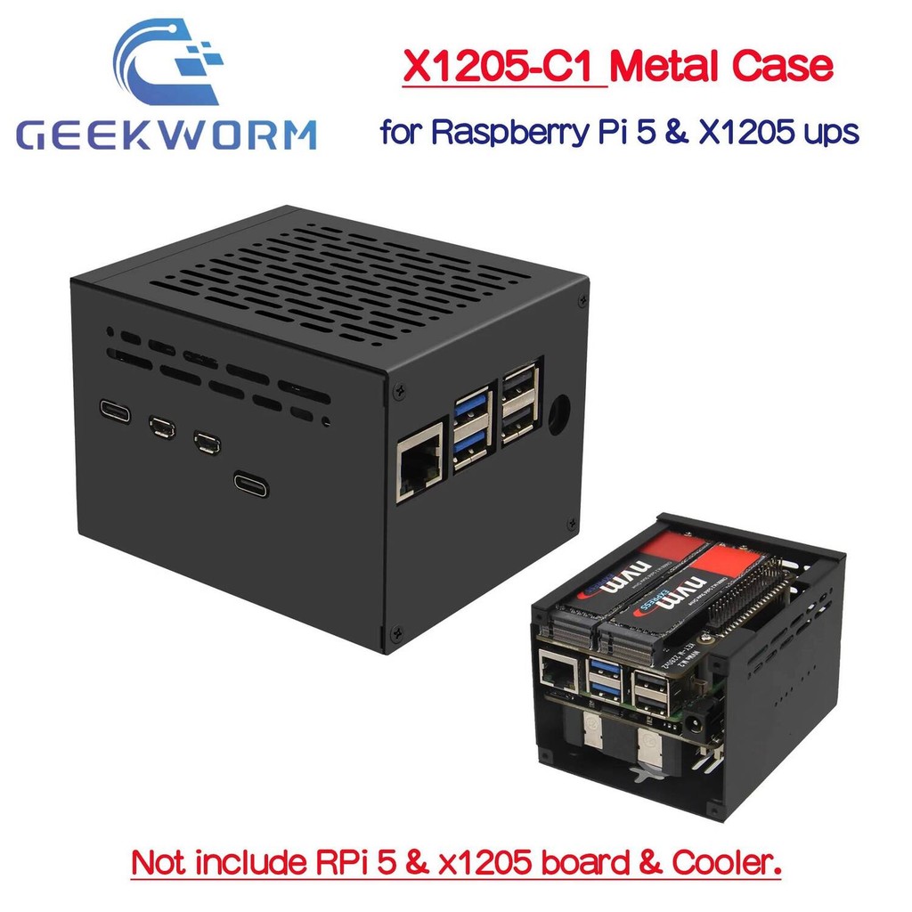 Geekworm X1205-C1 เคสโลหะสําหรับ Raspberry Pi 5 & X1205 21700 แบตเตอรี่ UPS Board