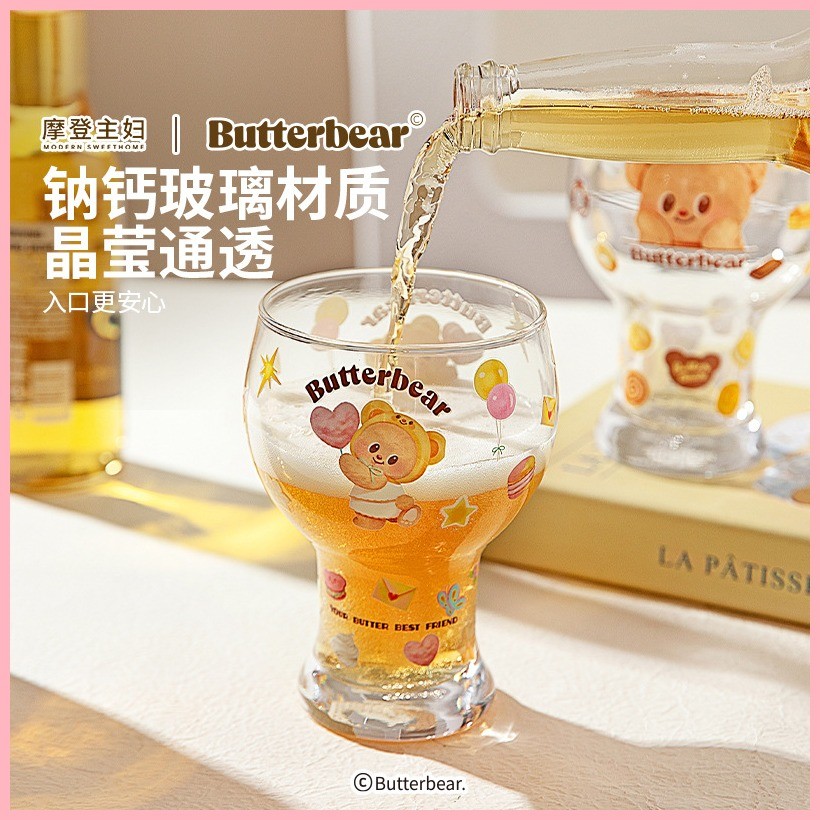 [แม่บ้านสมัยใหม่และหมีเนย] แก้วเบียร์แก้วถ้วยดื่มในครัวเรือนแก้วสูงแก้วน้ํา