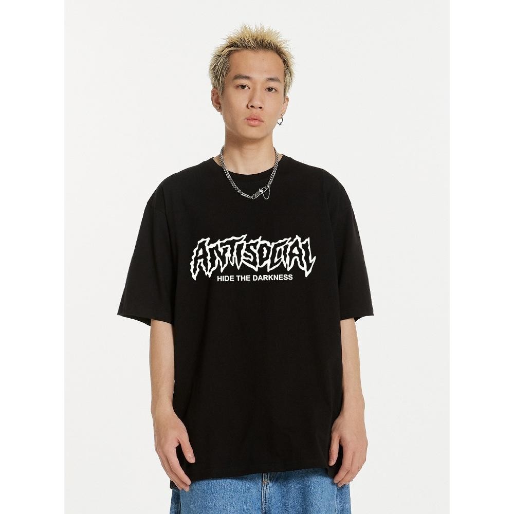 Papaya เสื้อยืด Oversize ลาย "Antisocial Hide The Darkness" เสื้อแนวสตรีท ใส่ได้ทั้งผู้ชายและผู้หญิ