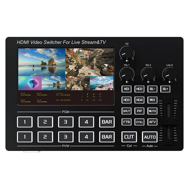 1080P 4 ช่อง HDMI Live Streaming Video Mixer Switch Live Broadcast Video Switcher พร้อมสายไมโครโฟนหน