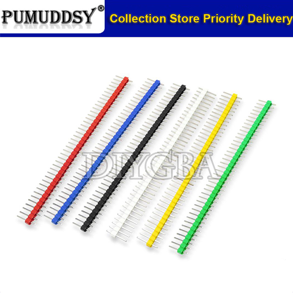 10PCS 40Pin 1x40P ชาย Breakable Pin Header Strip 2.54 มม.ยาวสีฟ้าสีแดงสีขาวสีเขียวสีเหลือง Connector 5 สีขายร้อน