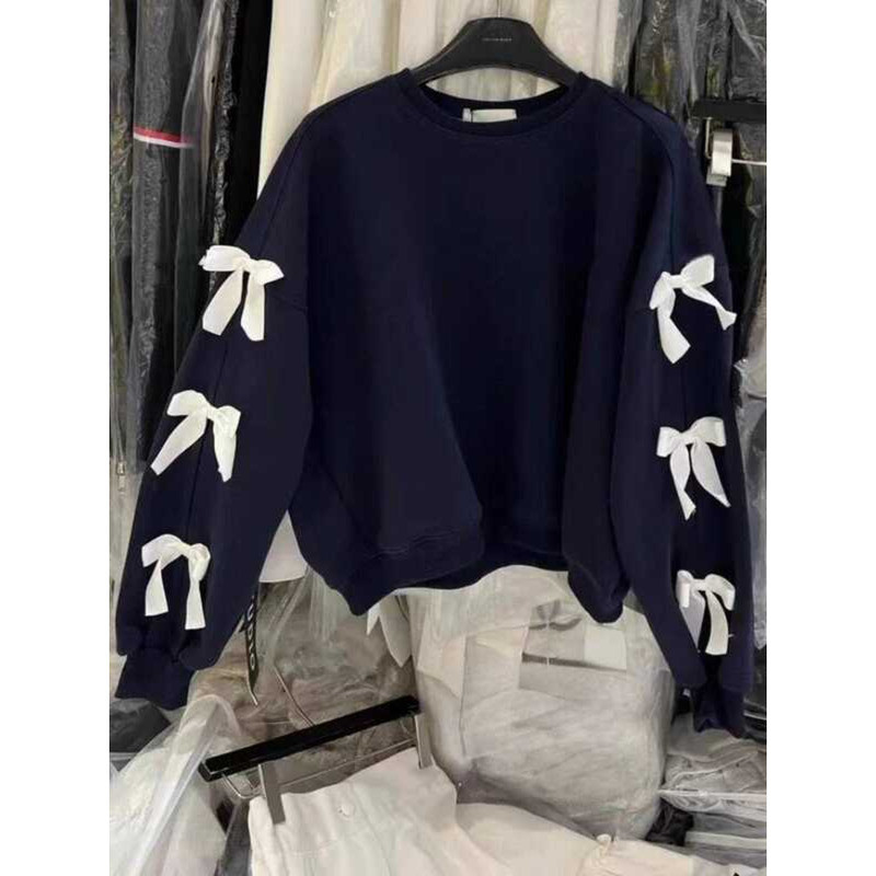 ▥ เสื้อผ้าผู้หญิงo-คอโบว์หลวมy2k Tops Ropa Mujer Casualแฟชั่นall Matchเสื้อ 2025 เกาหลีสีเทาcro