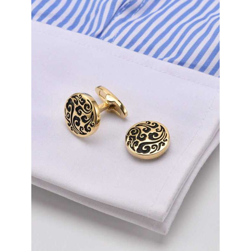 Daison Gold ชุดปุ่มข้อมือฝรั่งเศสสีดำและสีฟ้าลายเมฆ สำหรับงานธุรกิจ