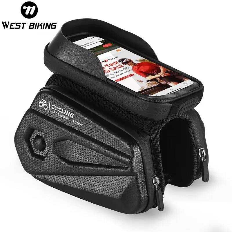 C WEST BIKING Bicycle Top Tube Phone Ba Touch Screen Waterproof 6.5 Inch Bike Phone Ba MTB Road Bik