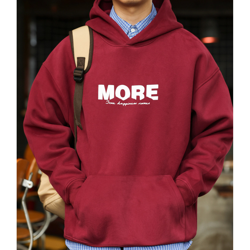Richell Hoodie สีแดง สำหรับผู้ชาย มีฮู้ด และลายพิมพ์ทันสมัย