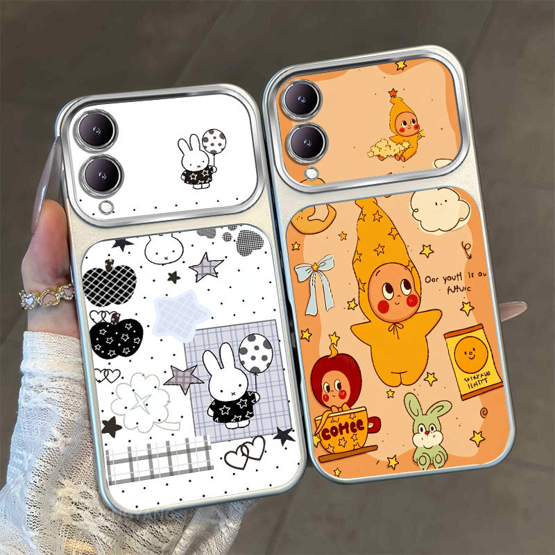 เคสสําหรับ vivo Y17S เคสโทรศัพท์ฝ้าระดับไฮเอนด์หน้าต่างขนาดใหญ่พร้อมดีไซน์ลายดาวและกระต่ายน่ารัก