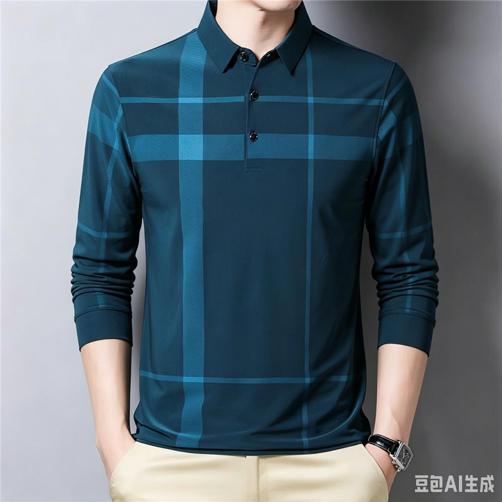 ผู้ชาย Taupe Multi-Color Stripe เสื้อโปโลแขนยาว Layered Band Design Top