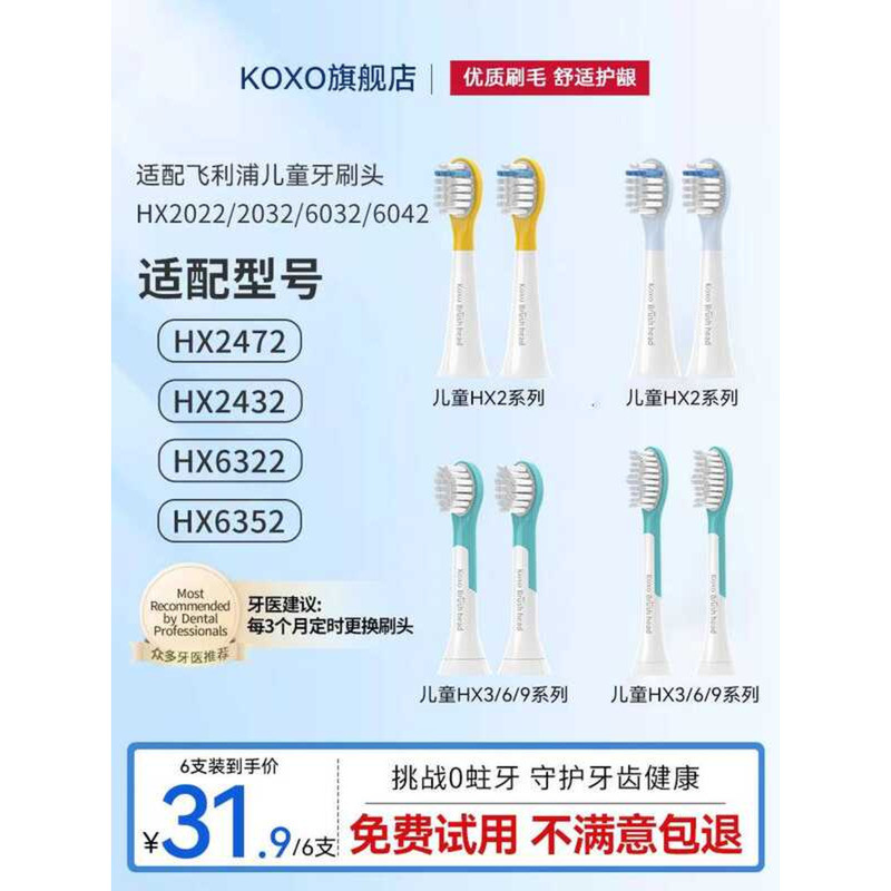 เหมาะสําหรับหัวแปรงสีฟันไฟฟ้าเด็ก Philips HX2432/HX2472/HX6322/6042/6340 Universal