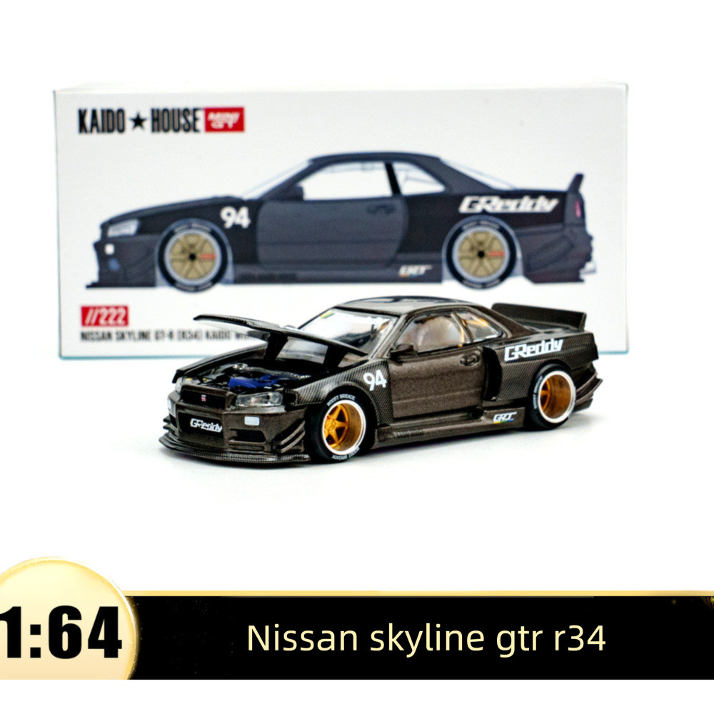 Nissan Skyline GTR R34 Kaido House minigt 1: 64 โมเดลรถเปิดโลหะผสม