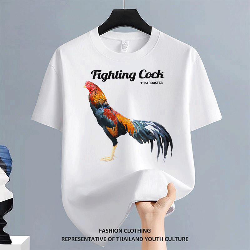 ผู้ชาย สีดําแขนสั้น สตรีทแฟชั่น ลายการ์ตูน วินเทจ เสื้อยืด สวมใส่สบาย คอกลม ผ้าเนื้อนุ่ม สีขาว-ดำ OVERSIZE เสื้อเมกา