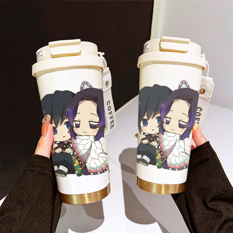 Tumbler Shinobu X Giyuu Demon Slayer อะนิเมะ 500ml สแตนเลส 316 ขวดดื่มแบบพกพา Stylish & Aesthetic พร