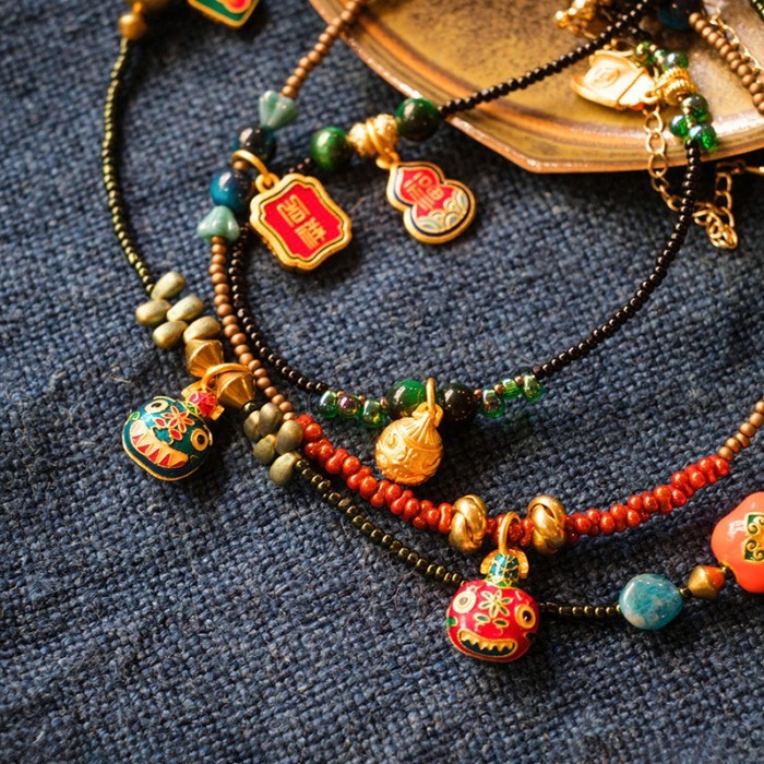 Gold Beast Bracelet Necklace Original Old Gold Enamel Color New Year Meaning National Fashion J 4OW