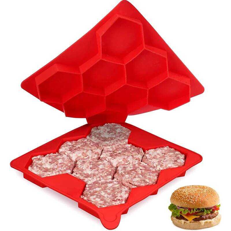 C 8 He Silicone Burger Press Md Non Stick Burger Patty Maker Freezer Container Kitchen BBQ Food Sha