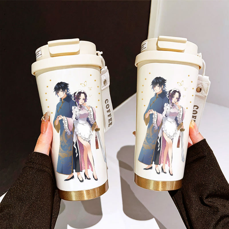 Tumbler Shinobu X Giyuu Demon Slayer อะนิเมะ 500ml สแตนเลส 316 ขวดดื่มแบบพกพา Stylish & Aesthetic พร