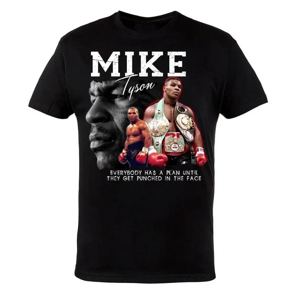 Mike Tyson Boxing Gym เสื้อยืดสีดำฤดูร้อน ผ้าฝ้าย O-neck แขนสั้น สำหรับผู้ชาย ไซส์ S-3XL