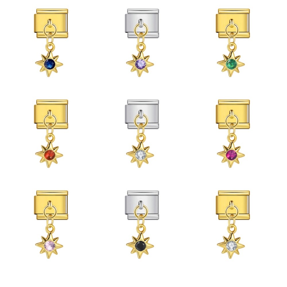 สร้อยข้อมือ DIY สไตล์อิตาลี มินิสตาร์ สแตนเลสและคริสตัล CZ ขนาด 9 มม.