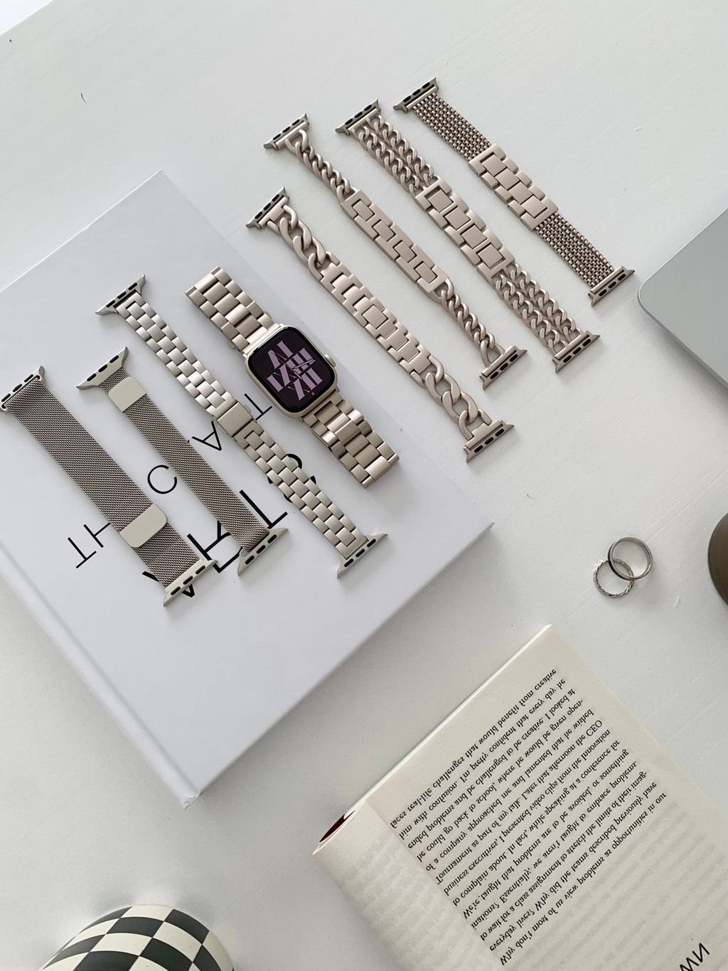 Starlight Series สายรัดโลหะสแตนเลสสตีลเหมาะสำหรับ S9 Apple Watch Apple Watch 10 รุ่น 8765SE