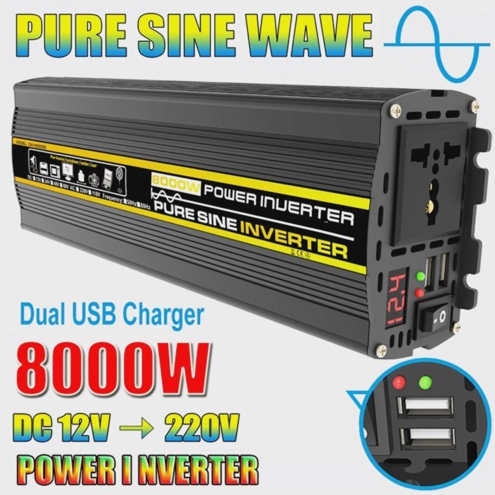 3000W-8000W Pure Sine Wave Power Inverter Voltage Transformer Intelligent Digital Display Car Home
