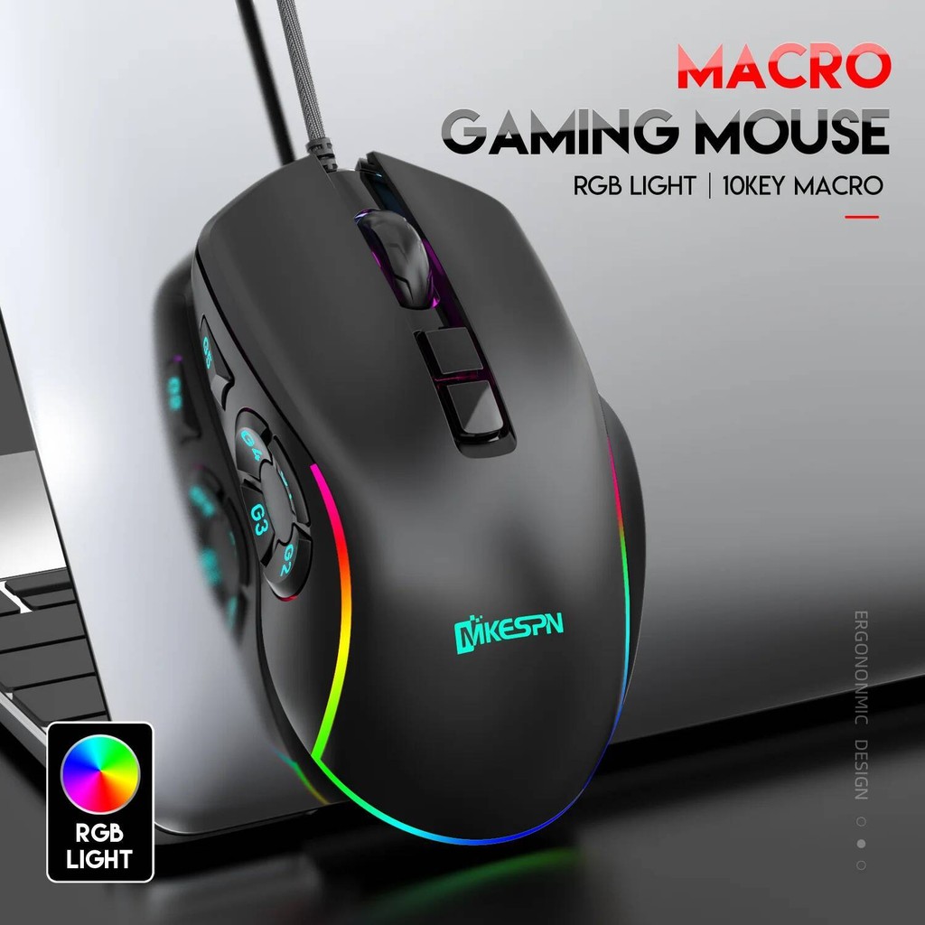 Jomaa RGB Backlit เมาส์สําหรับเล่นเกมแบบมีสาย 10 ปุ่มตั้งโปรแกรมได้ 12800 DPI เมาส์แบบมีสายปรับได้สําหรับ Gamer คอมพิวเตอร์แล็ปท็อป