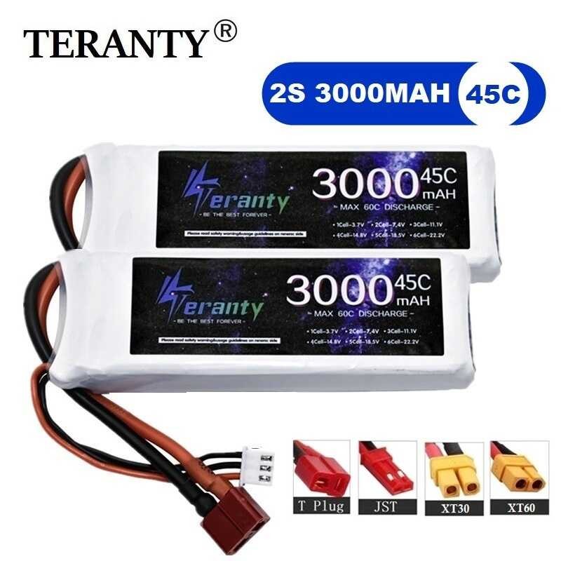 แบตเตอรี่ TERANTY 7.4V 45C 3000Mah2s สำหรับเครื่องบิน/รถยนต์และเรือแบบชาร์จได้