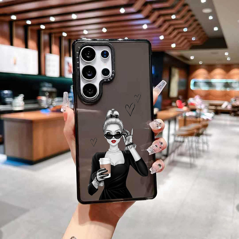 แว่นตากันแดดกาแฟสาวสําหรับ Galaxy S23FE S24FE S23ULTRA S24ULTRA S25ULTRA ฝาครอบ A54 A55 A56 S24 S25 S23Plus สีซิลิโคนนุ่มกันชนกันกระแทกปลอก ราคา ถูกที่สุด ดีลบีเคเค แกลเลอรีภาพที่ 2