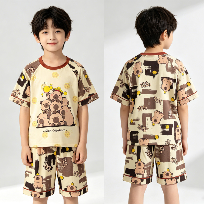 Healing Style เด็กฤดูร้อนชุดนอน Casual Home Wear คอกลมสําหรับนักเรียน