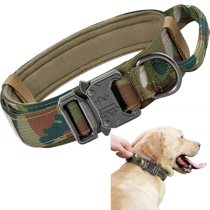 ปลอกคอสุนัขยุทธวิธี 1680D Ballistic Nylon เกรดทหารพร้อมหัวเข็มขัดแบบปลดเร็วด้ามจับสําหรับงานหนักสําหรับสุนัขทํางานขนาดใหญ่​