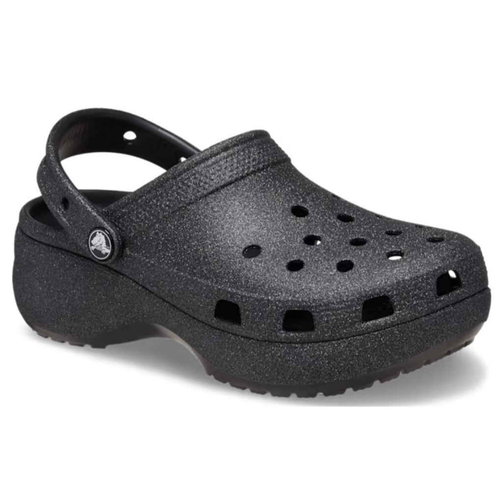 ♞,♘Crocs classic platform glitter clog ผู้หญิง 207241-001 สีดํา IKF