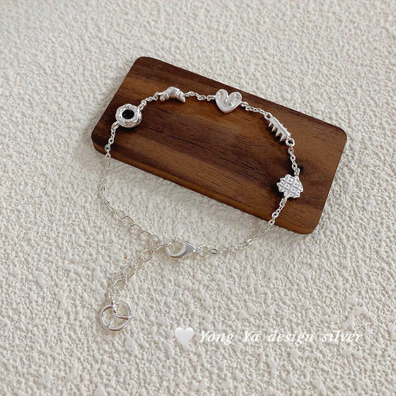 สร้อยข้อมือเงินแท้ S999 ออกแบบเหมือนขนมปังวาฟเฟิล สไตล์เกาหลี chic