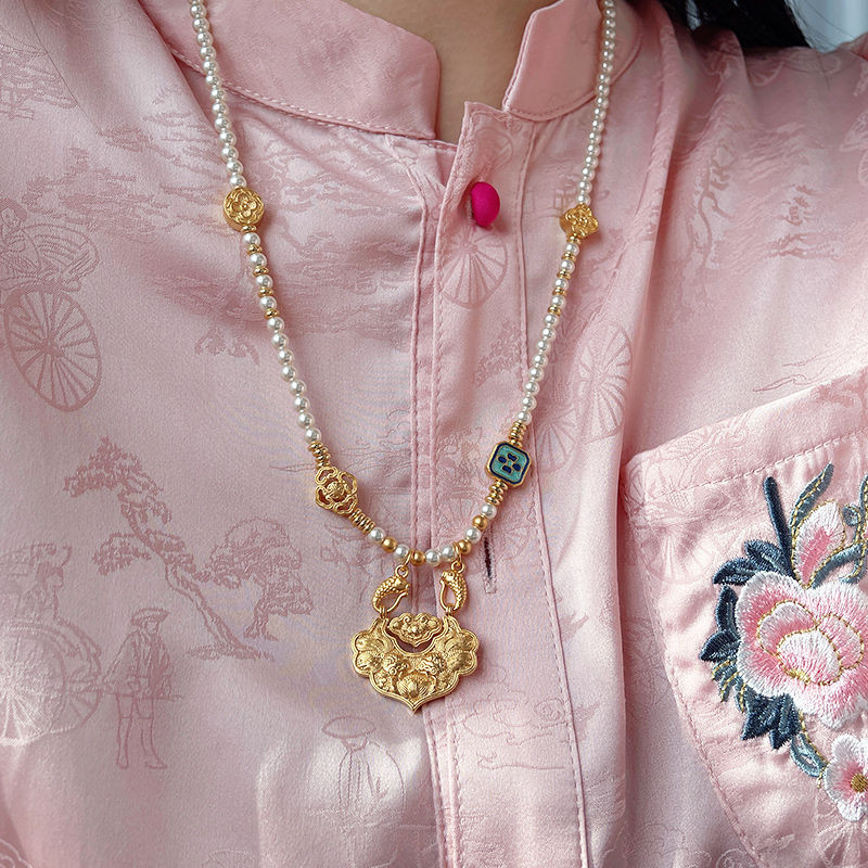 สร้อยคอมุกยาวแบบเก่า Ru Yi Koi ดีไซน์โบราณสำหรับผู้หญิง ปี 2024