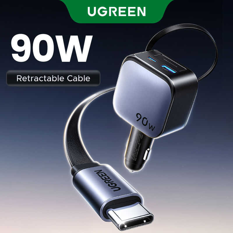 ❤ UGREEN 90W 145W Car Charger With Retractable Charging Cable For Iphone 17 16 Pro Max Samsung