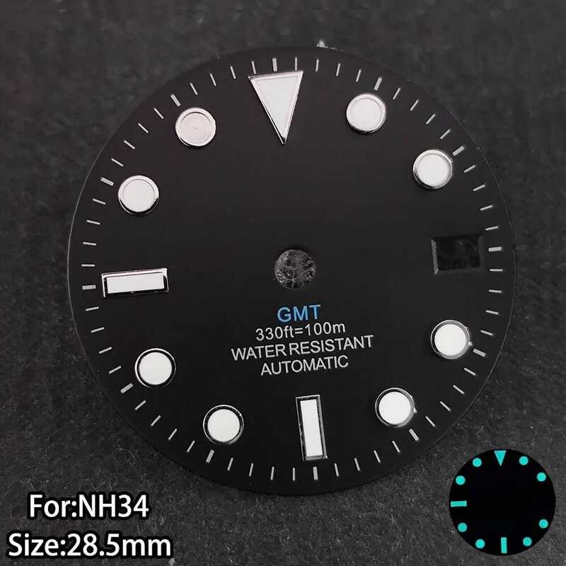C For Nh34 Watch Dial 28.5Mm GMT Dials For Nh34 Movement Calendar Dial Blue-Green Dial For Nh34 GMT
