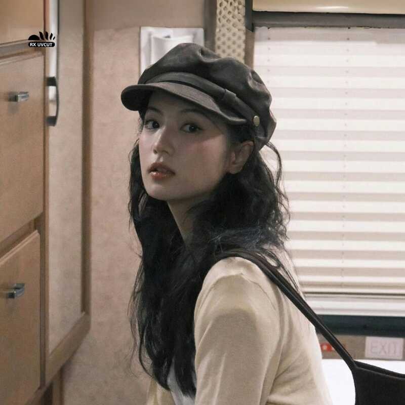 Zhang Yaqin สไตล์เดียวกัน Suede Navy Beret ผู้หญิงฤดูใบไม้ร่วงฤดูหนาว Melade หมวกแปดเหลี่ยม