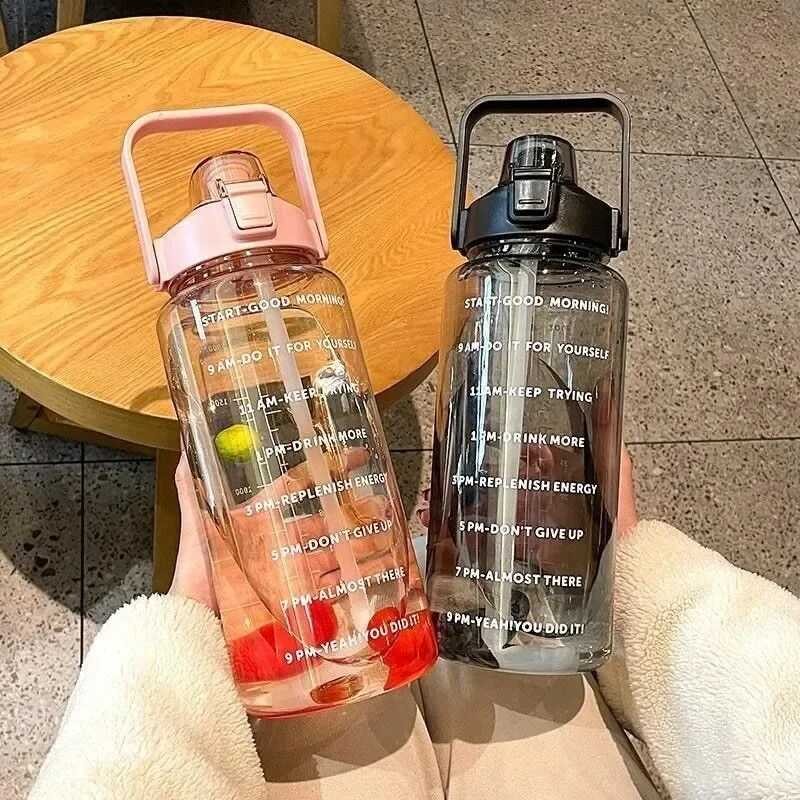 C 2 Liter Straw Water Bottle Large Capacity Travel Fiess Portable Hydro Flask Outdoor Sports Drinki
