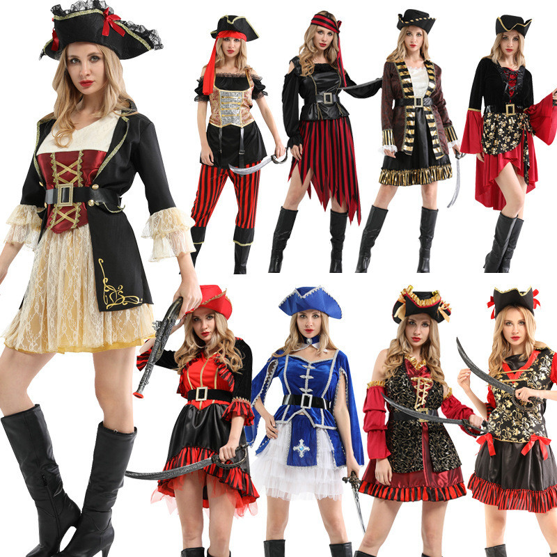 ชุดฮัลโลวีน Jack Pirate Captain Performance Outfit s of the Caribbean Set สําหรับผู้หญิงผู้ใหญ่