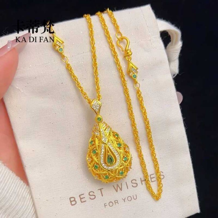 Shop Same Style 9999 24K Real Women's Gold Necklace Pipa Pendant Gemstone Y Gift Luxury Jewelry