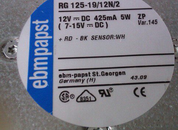Ebmpapst RG125-19/12N/2 12V 5W 180x40MM พัดลมซีดานอุปกรณ์ลิฟท์
