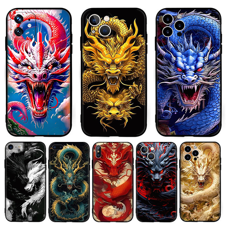 สําหรับiPhone 5 5s SE 6 6s 6 7 8 Plus SE X XR XS 17 Air Pro Maxจีนมังกรปลอก 6Y29 สีดําTPUซิลิโคนอ่อน