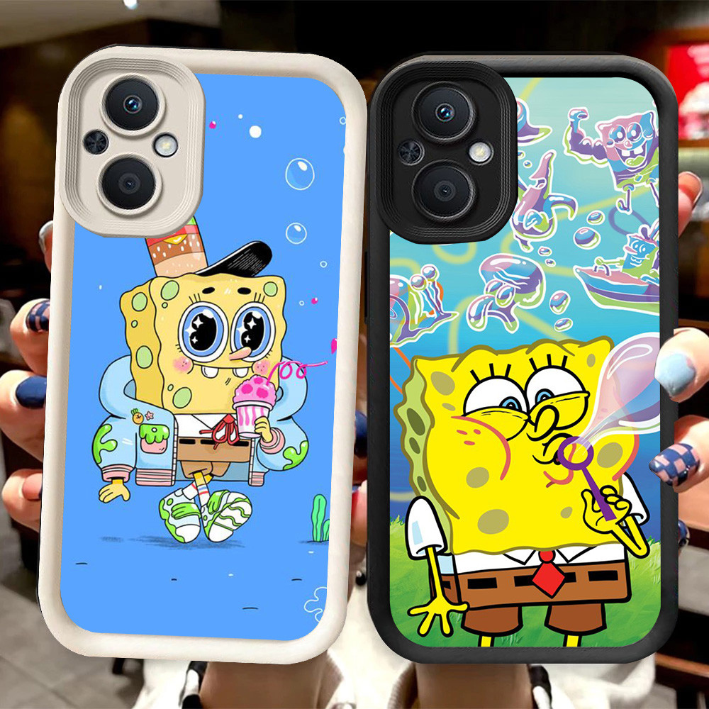 R64 SpongeBob Casing สําหรับ OPPO Reno 8Z 7 7Z 8 Lite 5G สีดําและสีขาว