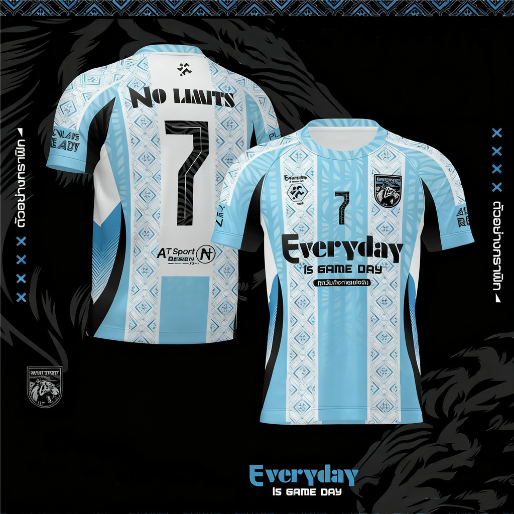 【เบอร์และชื่อสั่งทำฟรี】 เสื้อกีฬาพิมพ์ลาย เสื้อฟุตบอล