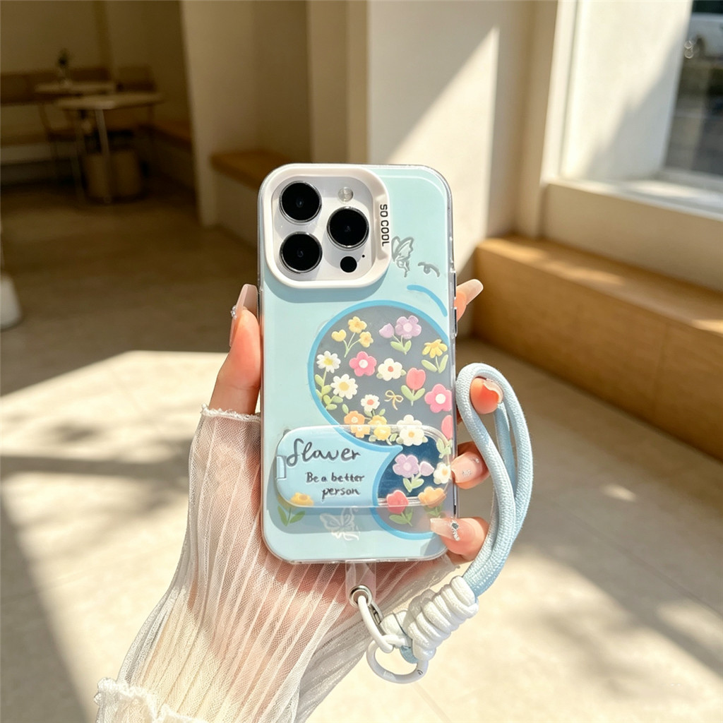 Light Blue ดอกไม้ผีเสื้อ Honor กรณี Kickstand & Light Blue สายรัดข้อมือสําหรับ Honor 400 600 Lite X9