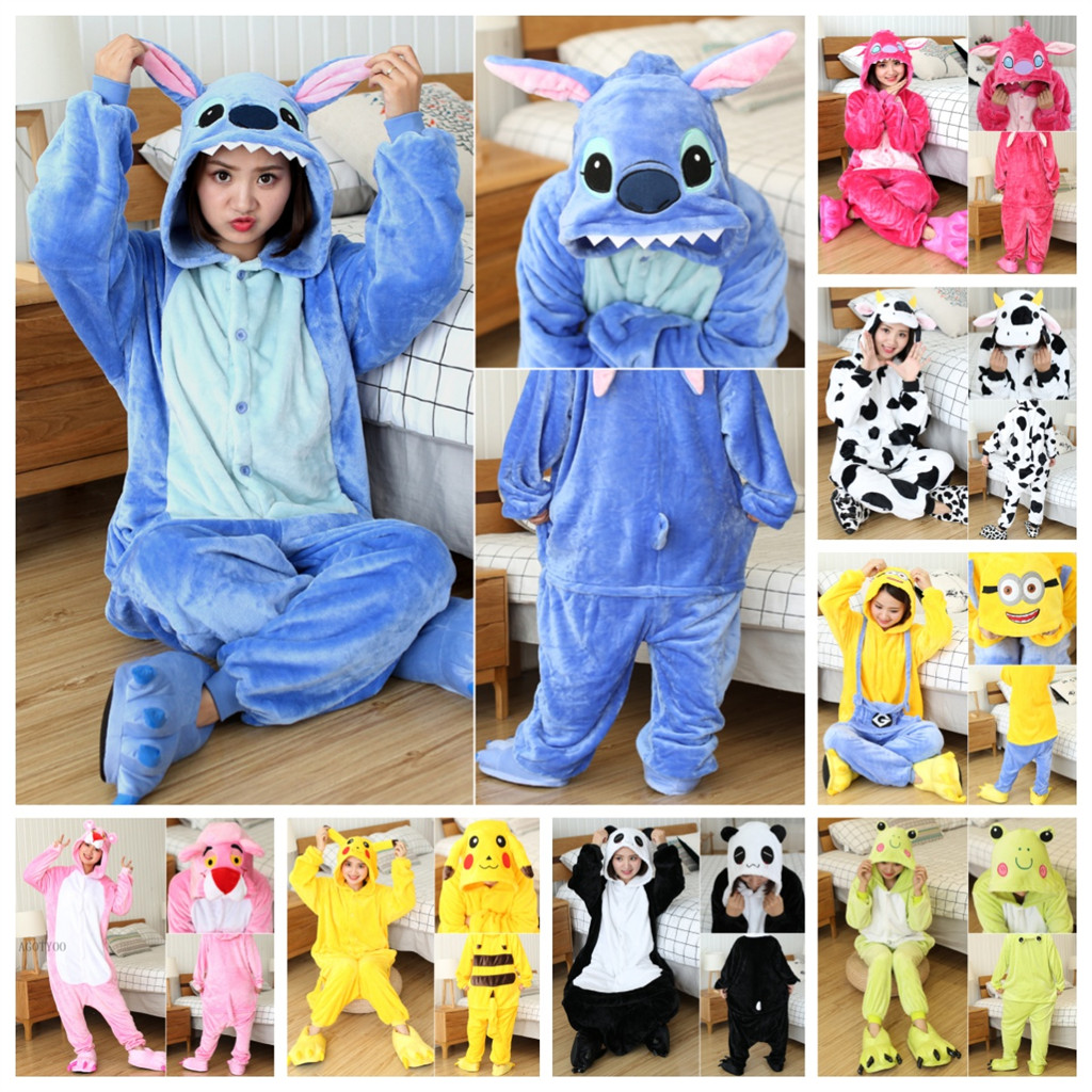 ชุดคอสเพลย์ Disney Lilo Stitch Pikachu และ Minion พร้อมชุดนอนแบบ jumpsuit สไตล์ Kigurumi สำหรับฮาโลวีนและฤดูหนาว เหมาะสำหรับทุกวัย