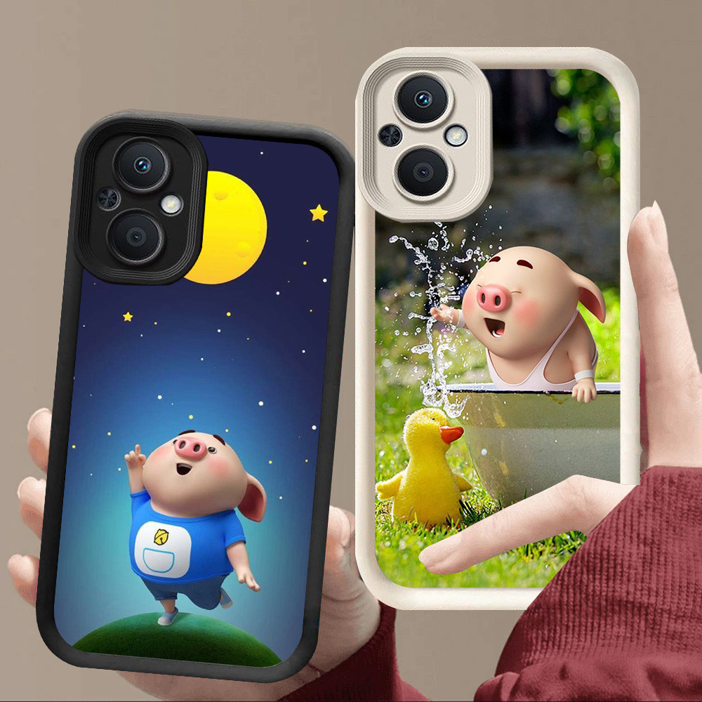 R49 ปลอกหมูน่ารักสําหรับ OPPO Reno 8Z 7 7Z 8 Lite 5G สีดําและสีขาว